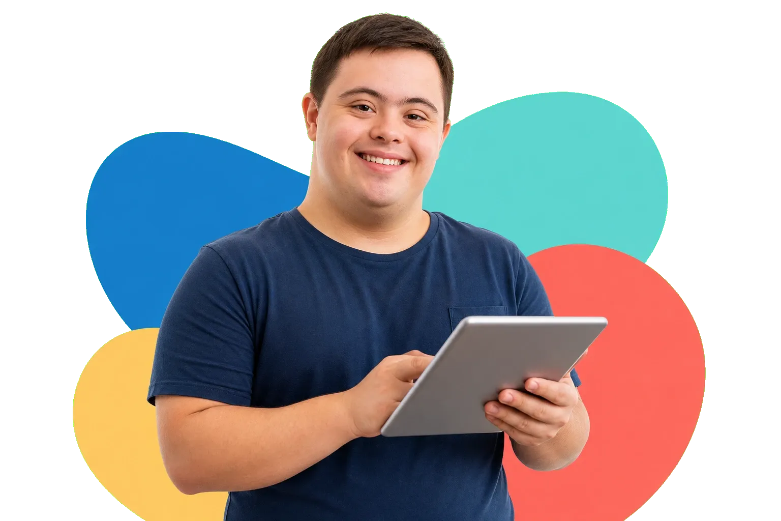 Pessoa com Síndrome de Down utilizando a plataforma Rybená